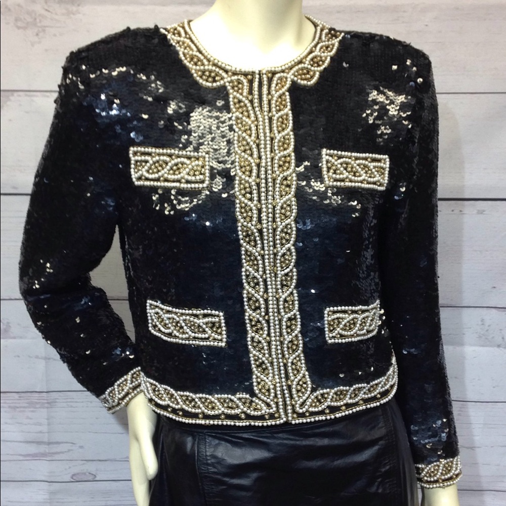 Vtg Scarlet Rage Sequin Beaded Top Size S